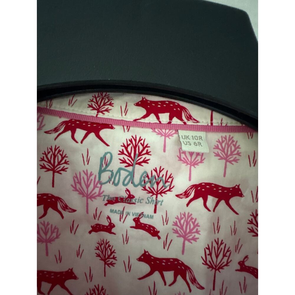 Boden The Classic Shirt Fox Rabbit Print Long Sleeve Button Down Size 6 Regular - Picture 2 of 6